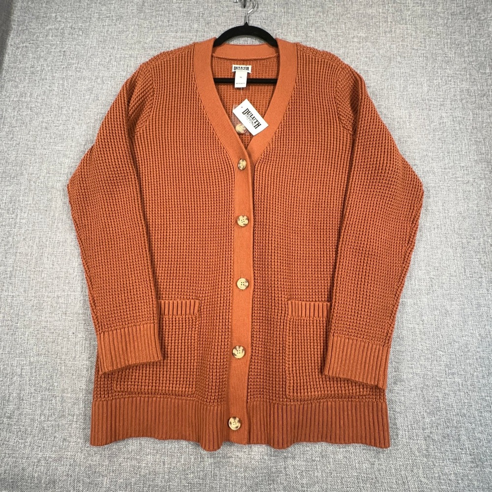 Duluth Trading Heritage Waffle Stitch Cardigan Womens XL Rust Heavy Knit NEW